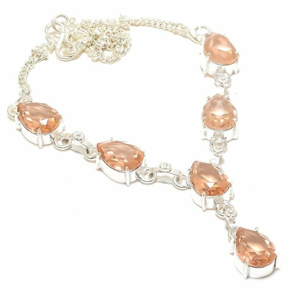 Morganite Gemstone Handmade  .925 Silver Necklace